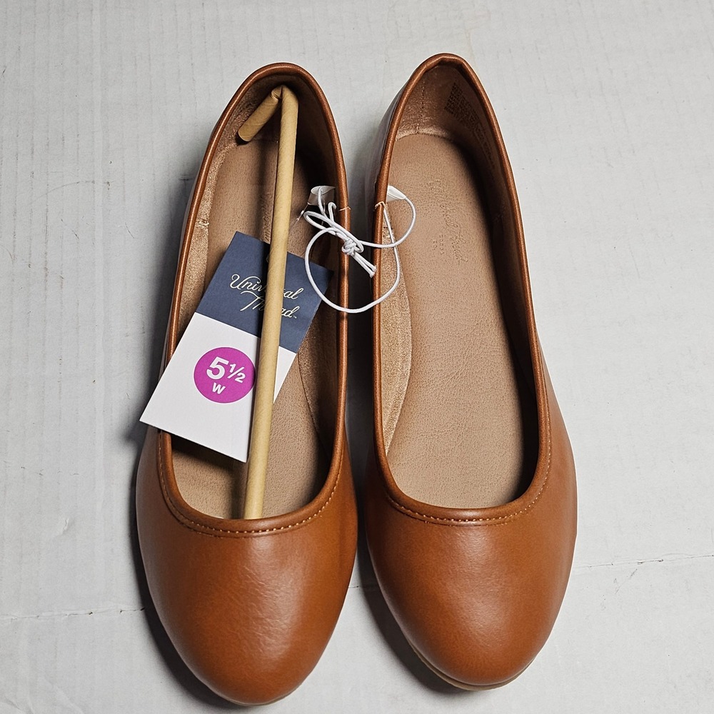 Universal Thread Everly Cognac Brown Faux Leather Ballet‎ Flats Memory Foam 5.5W